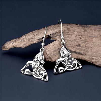 Nordic Runes Triquetra Fox Drop Серьги Женские Ретро Нержавеющая сталь Женский Амулет Викингов Троица Ухо Подвеска Исландские Ювелирные Изделия