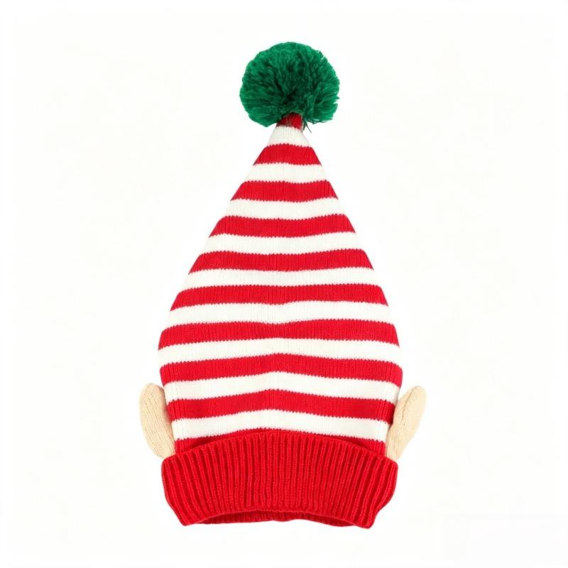 Elf Ear Christmas Hat Striped Knit Winter Warm Beanie For Men Women