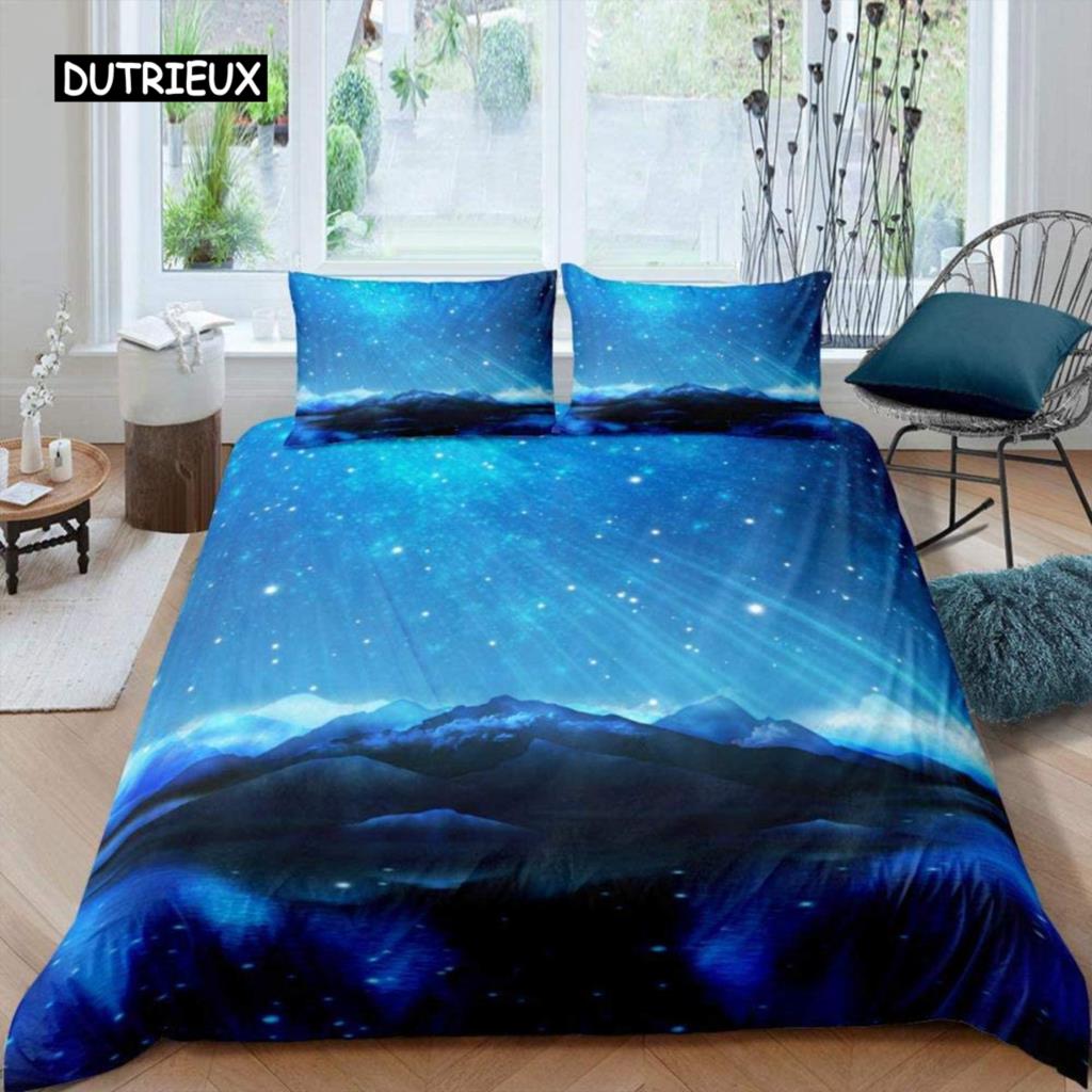 Комплект постельного белья Aurora с изображением галактики, фиолетовое звездное небо, пододеяльник, космический корабль, вселенная, астронавт, покрывало для детей