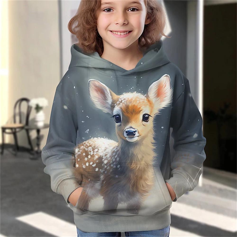 Kawaii Толстовка с 3D принтом животного и оленя, уличная одежда, свитшот для мальчиков и девочек, большие толстовки унисекс, детские пуловеры с капюшоном, топы, одежда