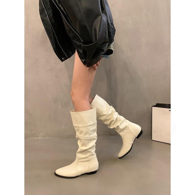 Beige Coarse Heel Pointed Pile Boots Boots Women'S Shoes Spring Autumn Winter Medium Tube Skinny Knight Boots