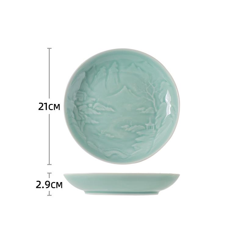 Креативная рельефная однотонная керамическая тарелка, изысканные обеденные тарелки в китайском стиле, круглая салатная тарелка для элитного ресторана отеля