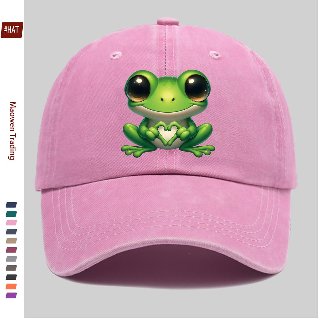 pc pcs Adjustable Frog Print Trucker Hat Vintage Washed Baseball Cap with Buckle Closure Lightweight Suitable for Men Wom