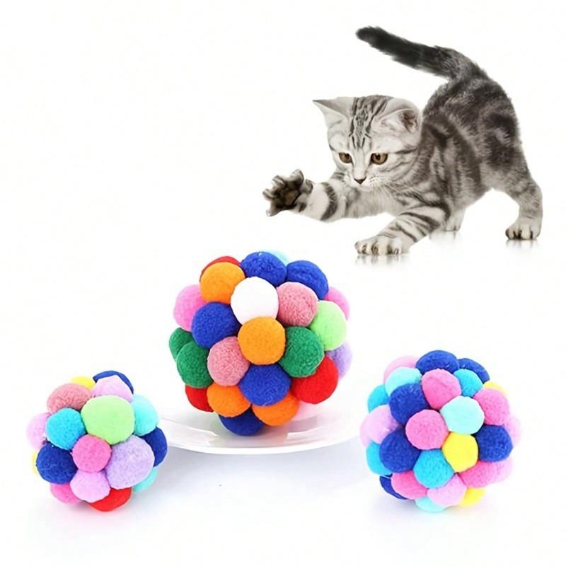 Rainbow Squeaky Plush Ball with Bell | Interactive Cat Toy for Self-Play, Fun Pet Accessory for Feline Entertainment