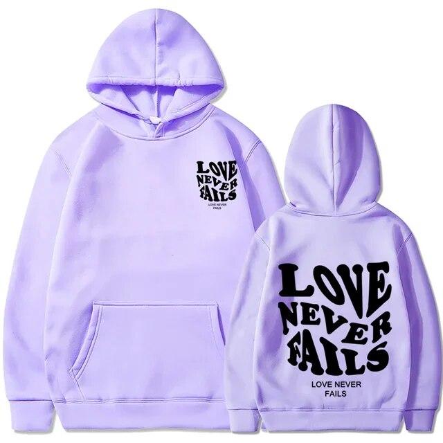 Love Never Fails Print Letter Hoodies Unisex/Women Sweatshirt Black Autumn Vintage Oversized Harajuku Loose Tops Casual Pullovers