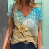 Hawaii Beach T-Shirts Starfish 3D Print Women Short Sleeve T Shirt V-Neck Streetwear Oversized Harajuku Female Tees Top Clothing