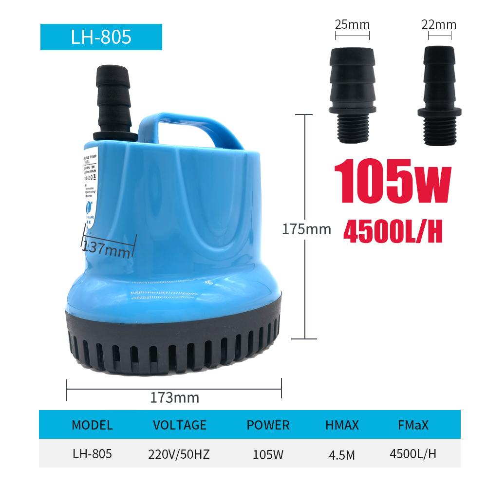 10/18/25/45/60/85W 600-4500L/H Submersible Water Pump 220V Aquarium Tank Water Tank Spout Temperature Control Cleaning Bottom Suction Pump