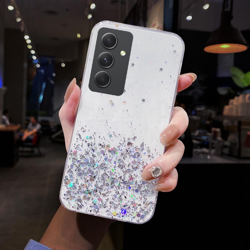 Милый ночной блестящий звездный блестящий мягкий чехол для телефона Samsung Galaxy A05 A05S A15 A55 A35 A06 A16 A26 A36 A54 5G S23 S25 S24+ Plus Ultra M23