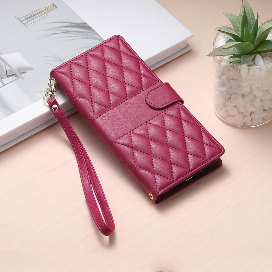 Premium PU Leather Diamond Quilted Phone Case with Photo Frame & Cash Pocket for Xiaomi/Redmi/Honor Detachable Wristband Strap Shockproof Case Cover