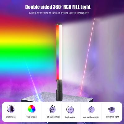 Ручная лампа для фотосъемки RGB, 15 Вт, двухсторонняя люминесцентная лампа, портативный светодиодный светильник, светодиодная палочка