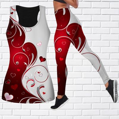 Наряд для йоги в форме сердца с цветочным принтом для женщин, модные леггинсы для тренировок, спортивные повседневные брюки для йоги для фитнеса и фитнеса