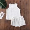Летние хлопковые льняные футболки без рукавов для новорожденных мальчиков и девочек, шорты, наряды