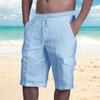 Men's Summer White Black Blue Knee Length Short Pants Beach Casual Pocket Cargo Shorts Men Trousers