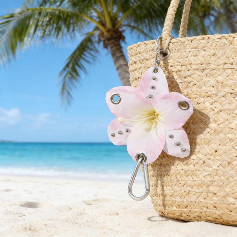 Tropical Beach Tote Accessory Hawaiian Flower Plumeria Bag Charm Hibiscus Rhinestone Purse Ornament Combo Set Bag Charm