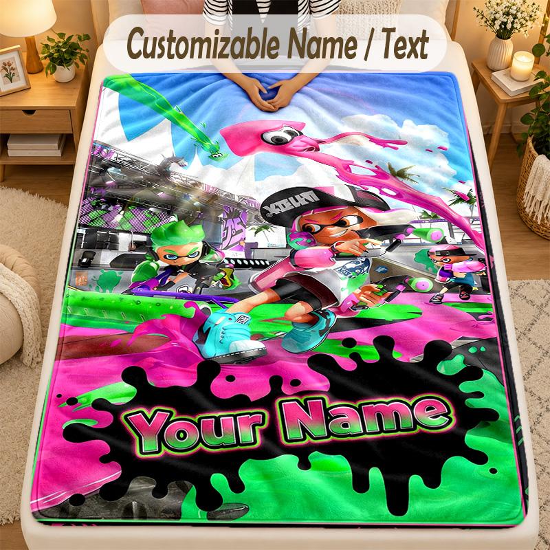 Flannel BlanketSplatoon Custom Name Text Personalized Soft Warm Throw Blanket Home Decor Gift