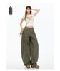 Autumn Khaki Scimitar High-Street Drapey Wide-Leg Jeans for Women