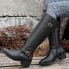 Winter New European and American Women's Boots Large Size Thick Heel Square Buckle Test Zipper Boots Women's Wholesale