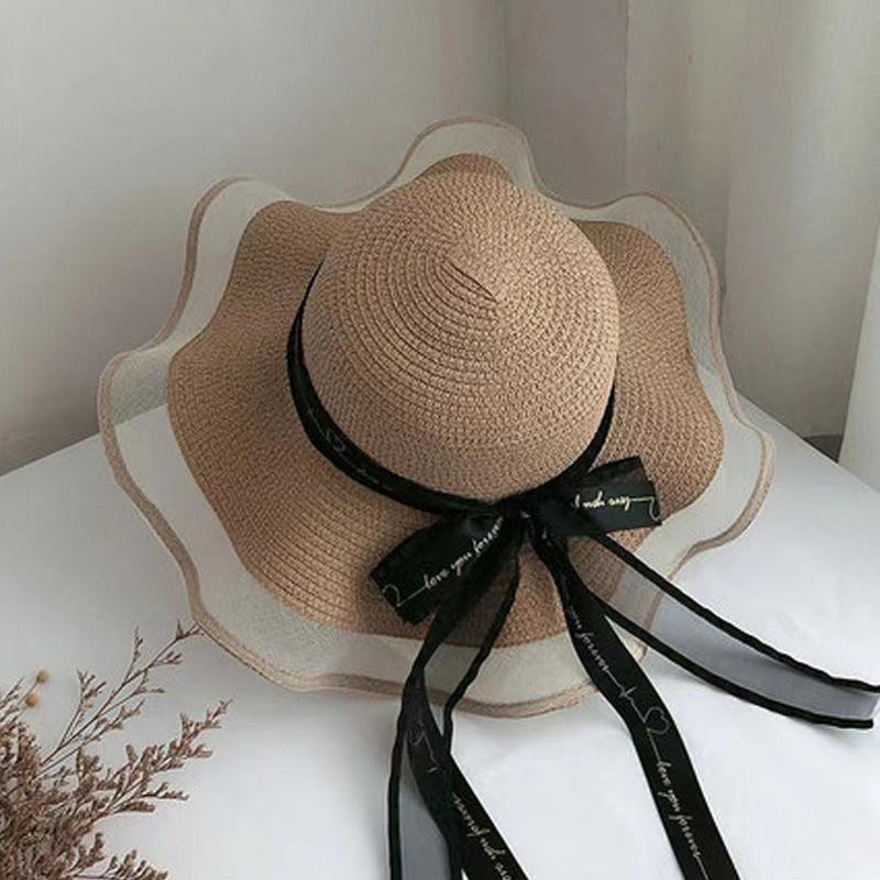 Floppy Foldable Ladies Women Straw Beach Sun Hat Ladies Summer Travel Wide Brim Caps