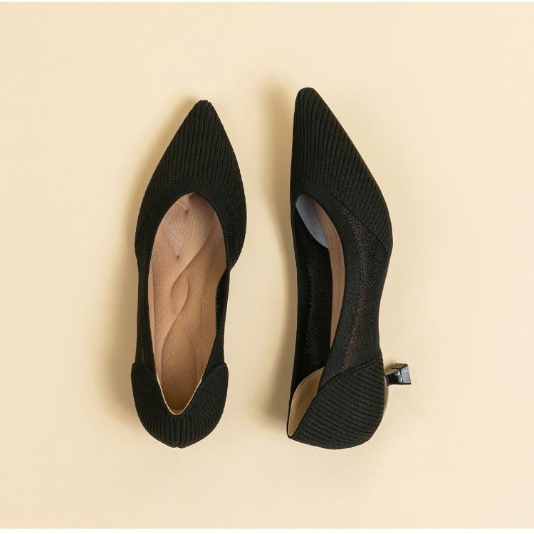 Pointed Toe Shallow Mouth Fabric Flat Bottom Women's Solid Color Knitted Soft Bottom Large Size 34-43
