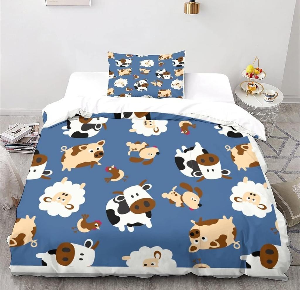 Мультяшный мотив коровы, Наборы постельного белья из микрофибры, Детское постельное белье на молнии, Декор комнаты, Пододеяльник для подростков, взрослых, 3 предмета