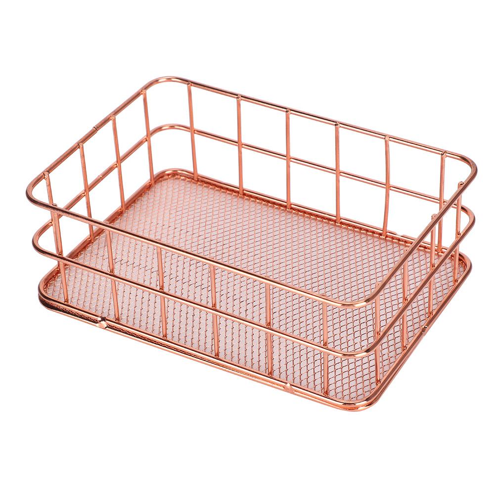 Корзина для хранения на рабочем столе, золотая металлическая сетка, фрукты, одежда, стол, организация, хранение