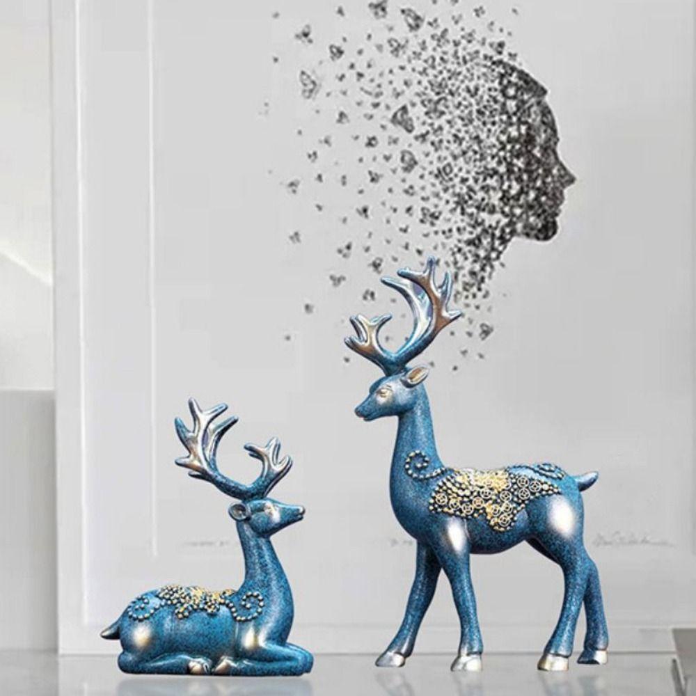 2pcs Crafts Resin Deer Ornaments Minimalist Cute Animal Sculpture Exquisite Creative Elk Statue TV Cabinet
