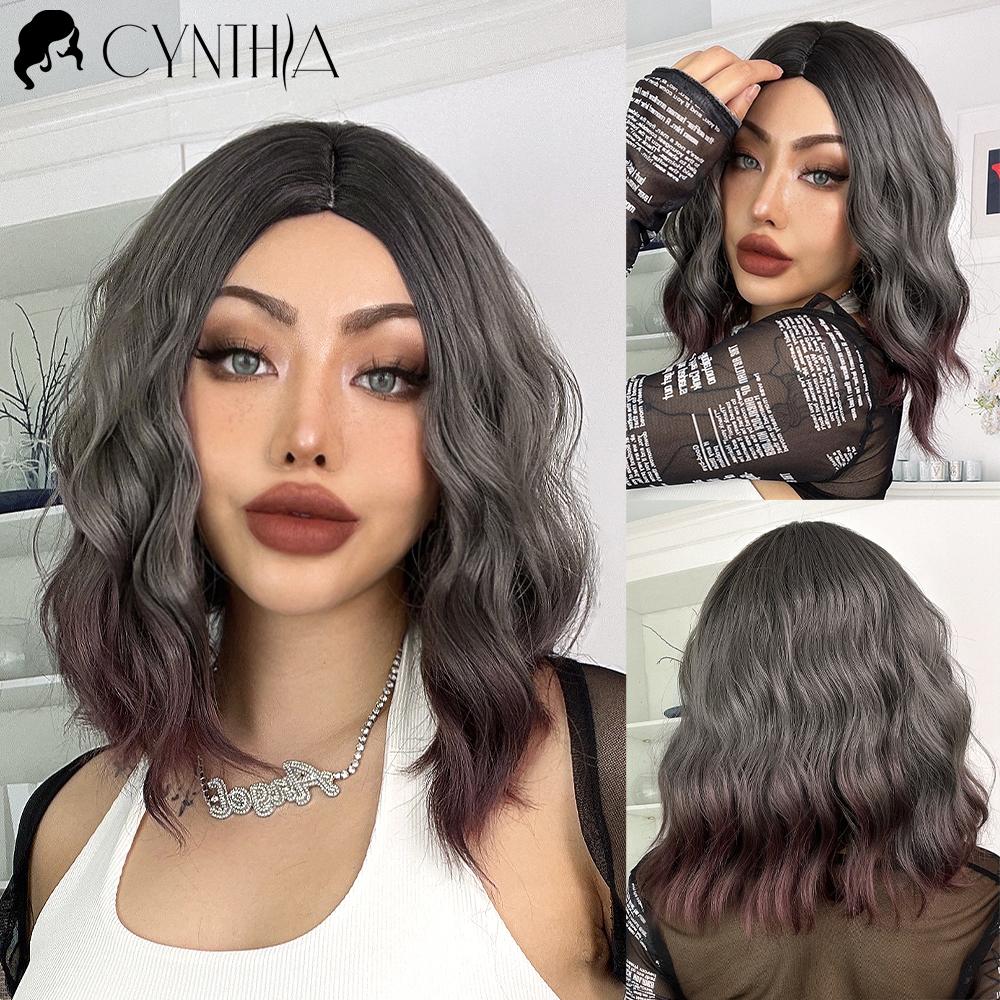 Ombre Blonde Короткий Боб Синтетический парик для женщин с челкой Белое золото Объемная волна Косплей Лолита Натуральные термостойкие волосы