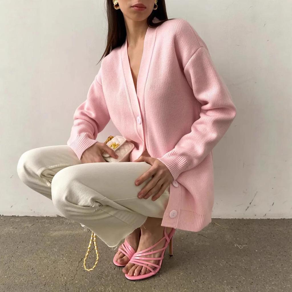 Single-breasted Knitted Cardigan Jacket Loose Long-sleeved Warm Top