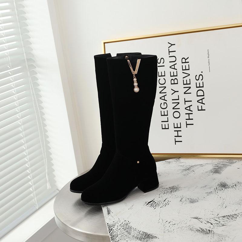 Женские сапоги на высоком каблуке осенне-зимние удобные универсальные сапоги на толстом каблуке большого размера среднего размера