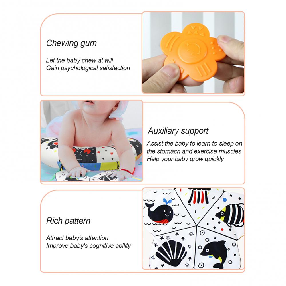 Baby U-shaped Pillow Tummy Time Pillow Toys with With Mirror Teethers Black & White High Contrast Baby Crawling Sensory Toy Double-Sided Pattern