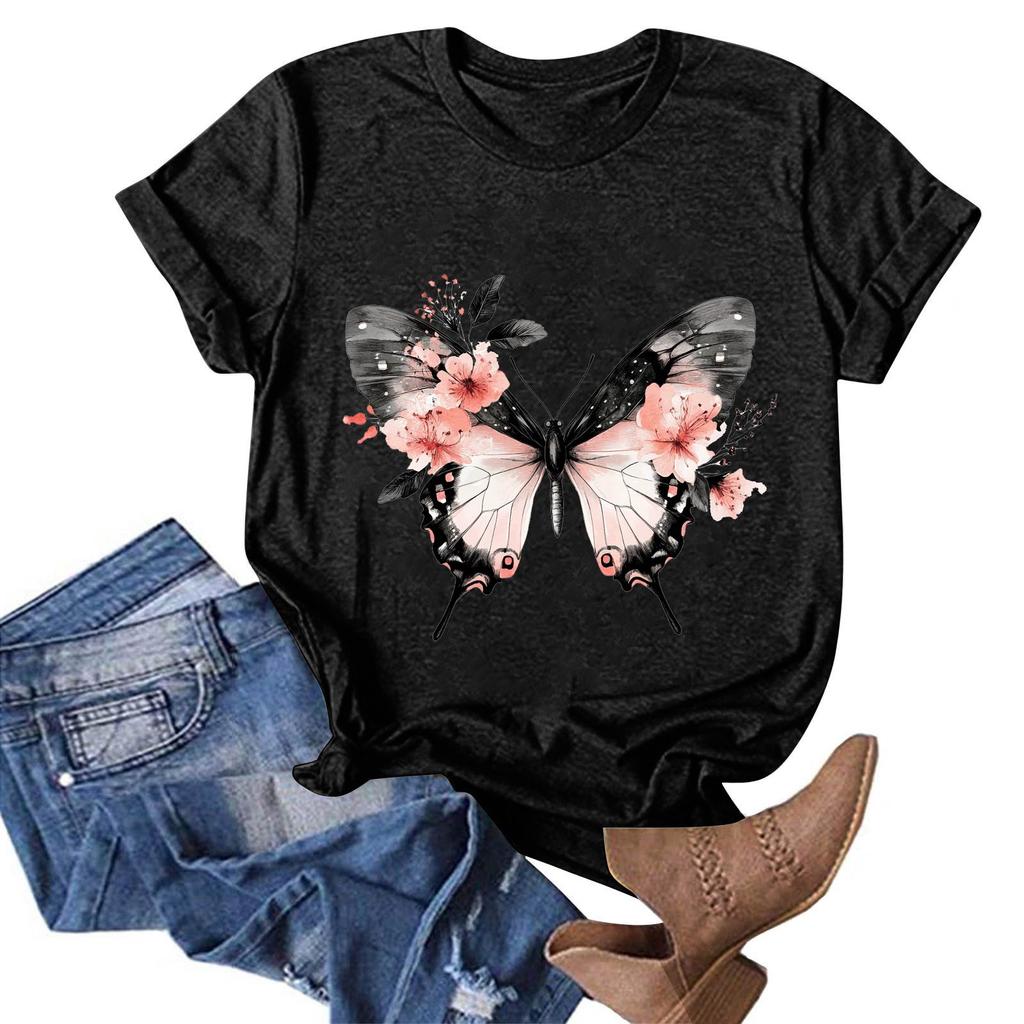 Женская модная повседневная футболка с круглым вырезом и принтом, пуловер с короткими рукавами, топ