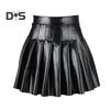 Женская плиссированная юбка из искусственной кожи с высокой талией, свободный подол, однотонная клубная одежда, юбка для вечеринок и танцев, мини-юбка длиной выше колена