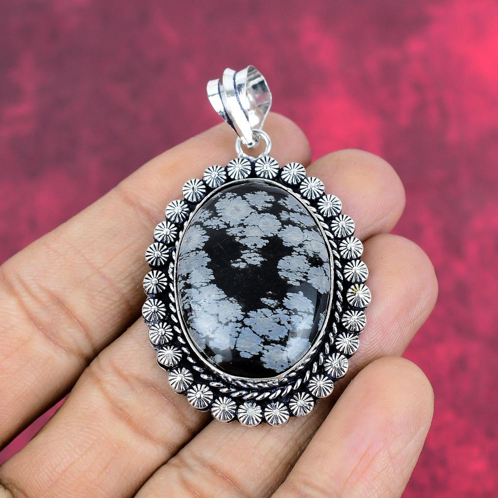 Подвеска из обсидиана «Снежинка», кулон из цельного серебра 925 пробы, ювелирные изделия ручной работы с драгоценными камнями, подарки для подвески