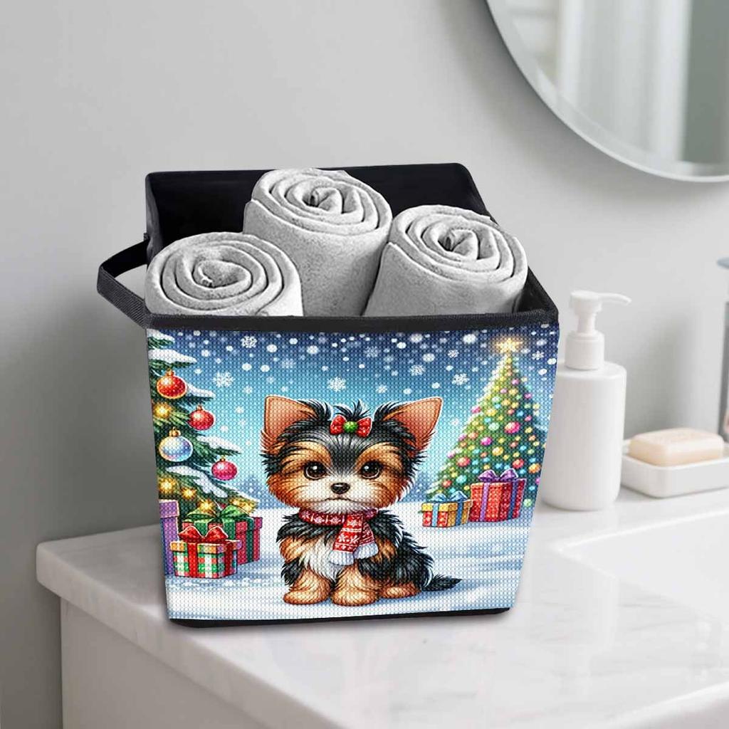 Шнауцер на снегу 5D Алмазная живопись Корзина для хранения Полная круглая мозаика Алмазная вышивка Наборы для вышивания крестиком Декор для дома Декор для дома