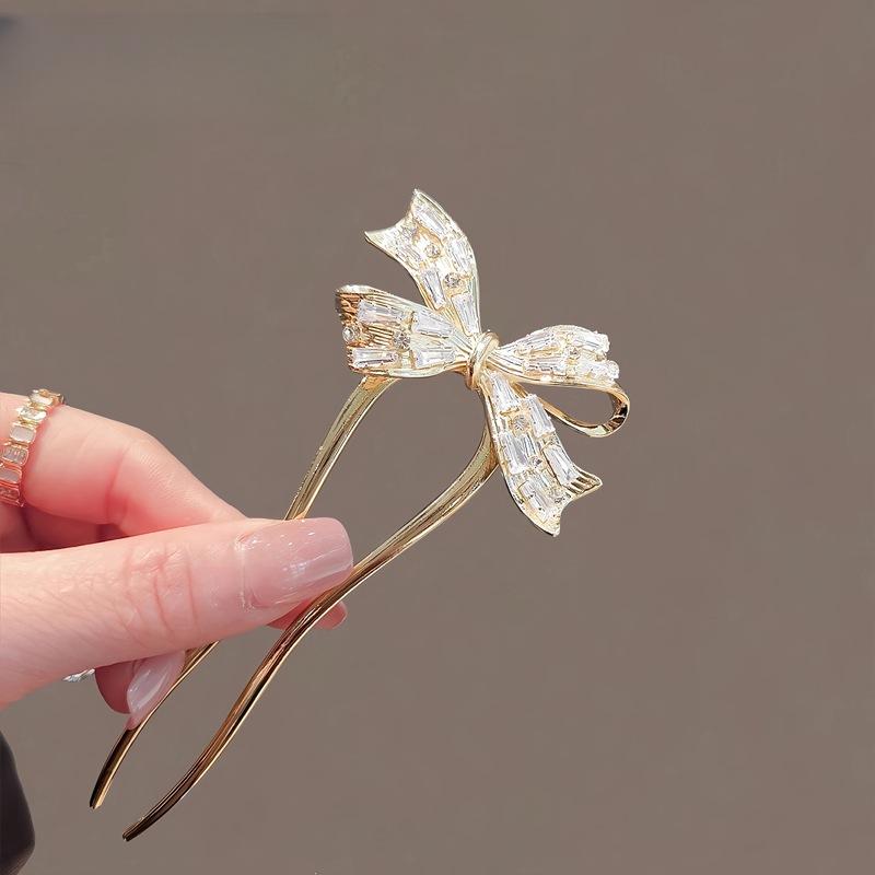 Модная ретро заколка для волос с цирконием в виде банта, новая элегантная женская U-образная пластина, пряжка для волос, зажим для хвостика, головной убор, аксессуары для волос