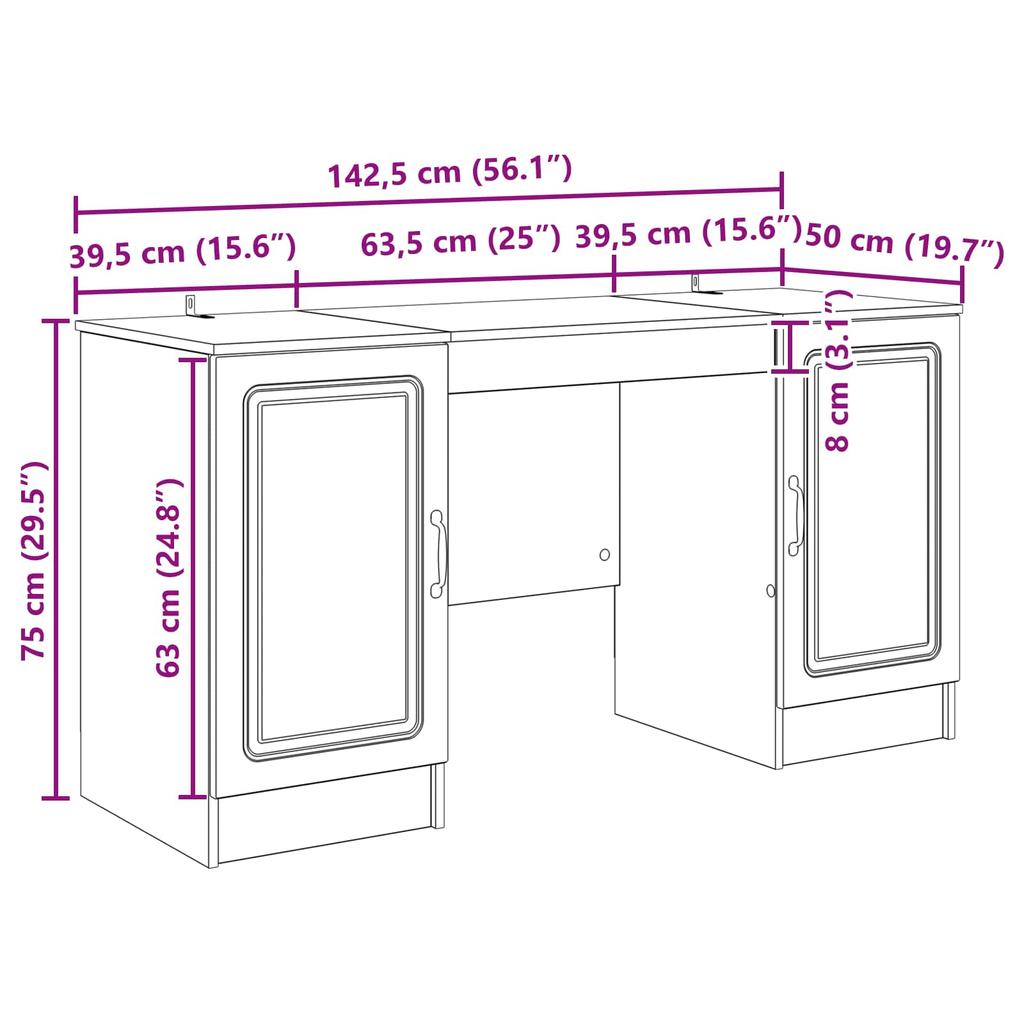 Desk Grey Sonoma 142.5 x 50 x 75 cm Particleboard