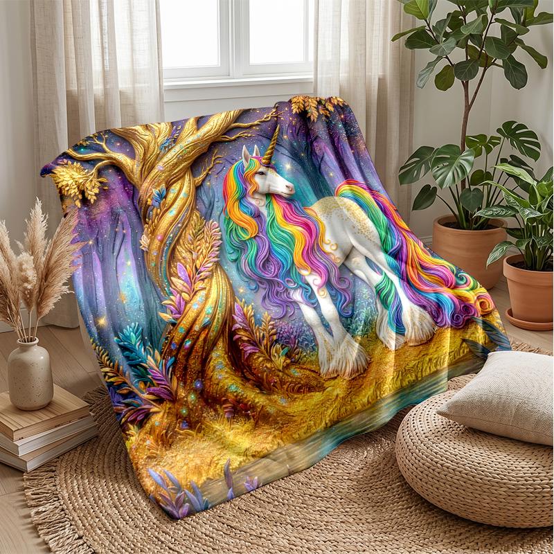Rainbow Unicorn and Flowers Theme blanket Lightweight Warm Flannel Blanket Decorative Throw Blanket for Home Decoration