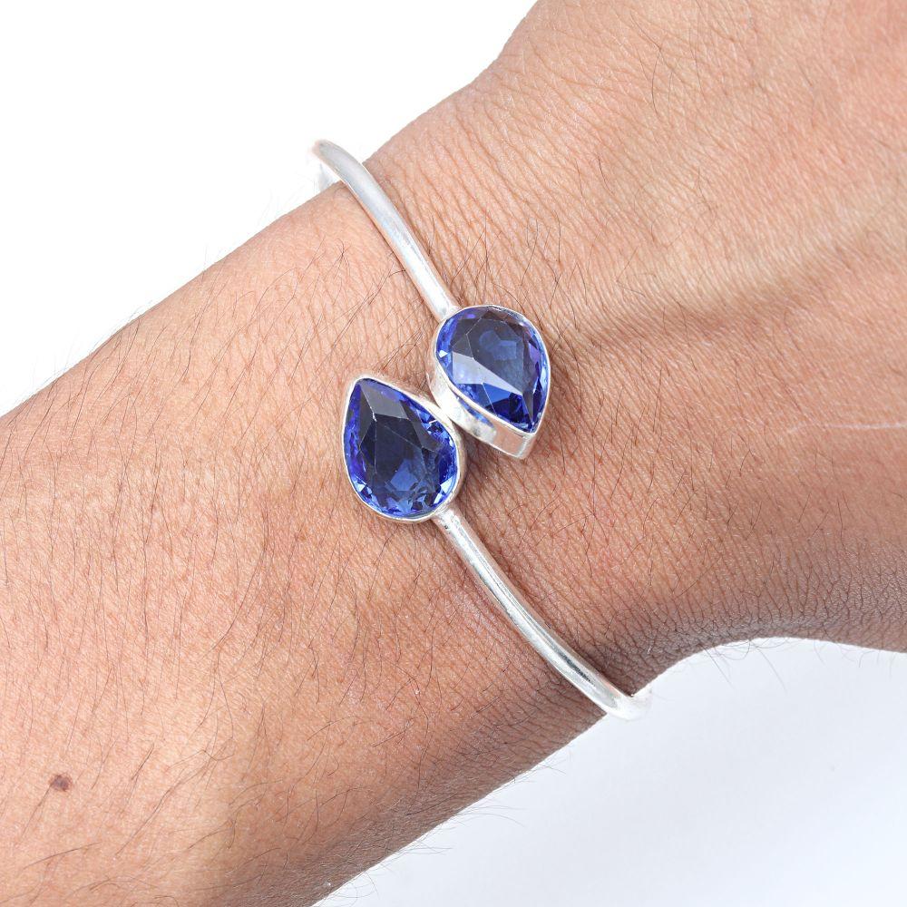 Tanzanite Quartz Gemstone Handmade Jewelry Cuff Bracelets 7''Adjustable