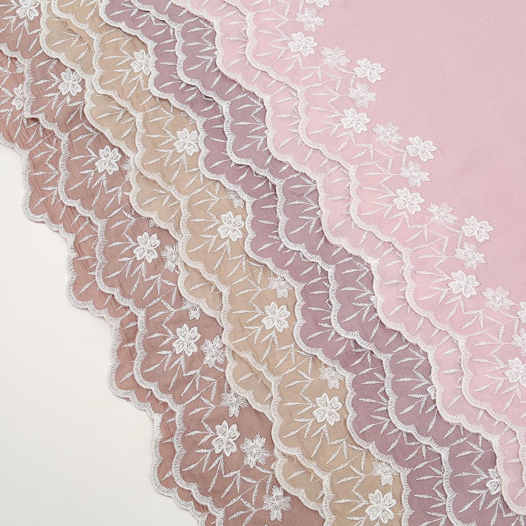 Solid Color Chiffon Embroidery Hijab - Ruffled Edge Long Scarf Islam Hijabs Women's Turbans Head Wrap Lightweight Scarf