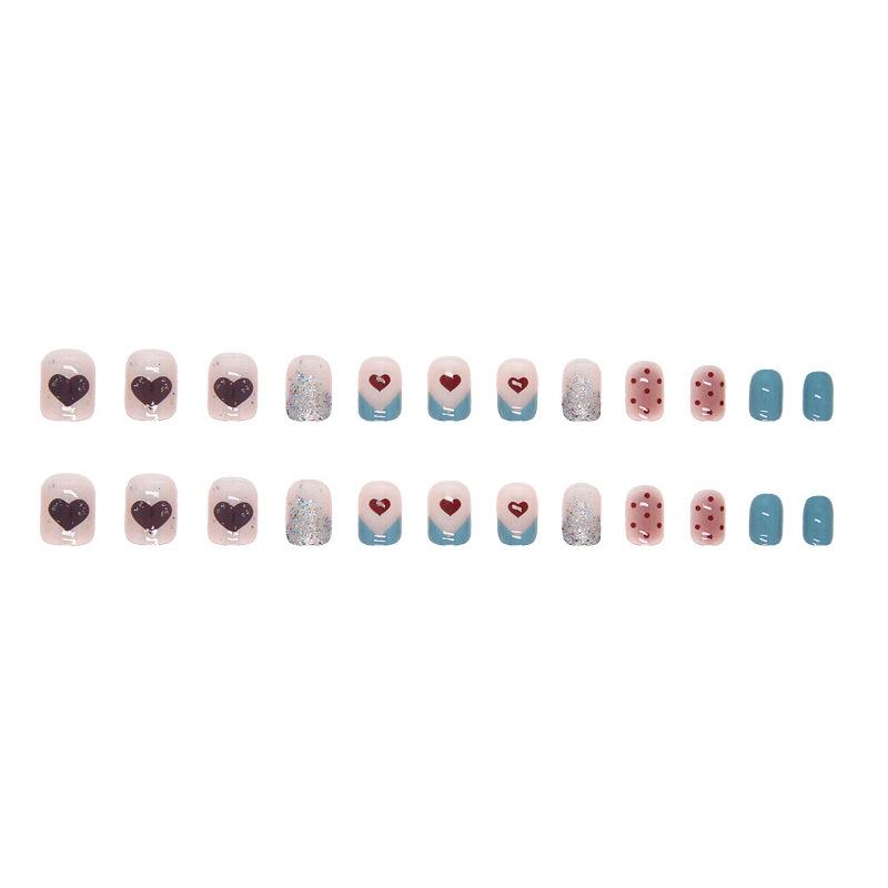 24pcs/set Polka Dot Heart Manicure Finished Wear Fake Nail Stickers Press On Nail
