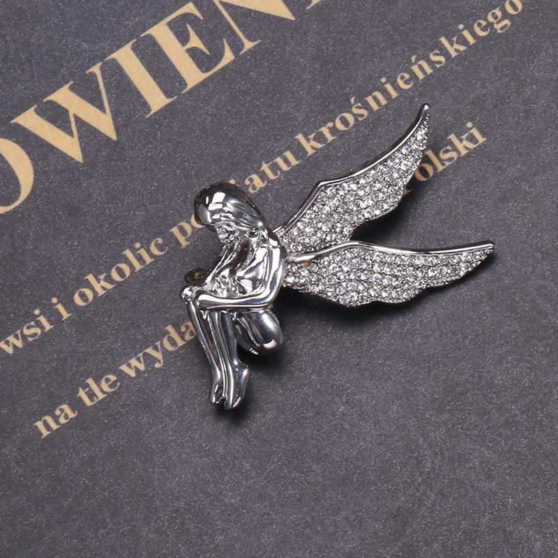 Blucome Newest Fashion Tucked Female Angel Brooch for Women Men Suit Clothes Accessories New Year Gift