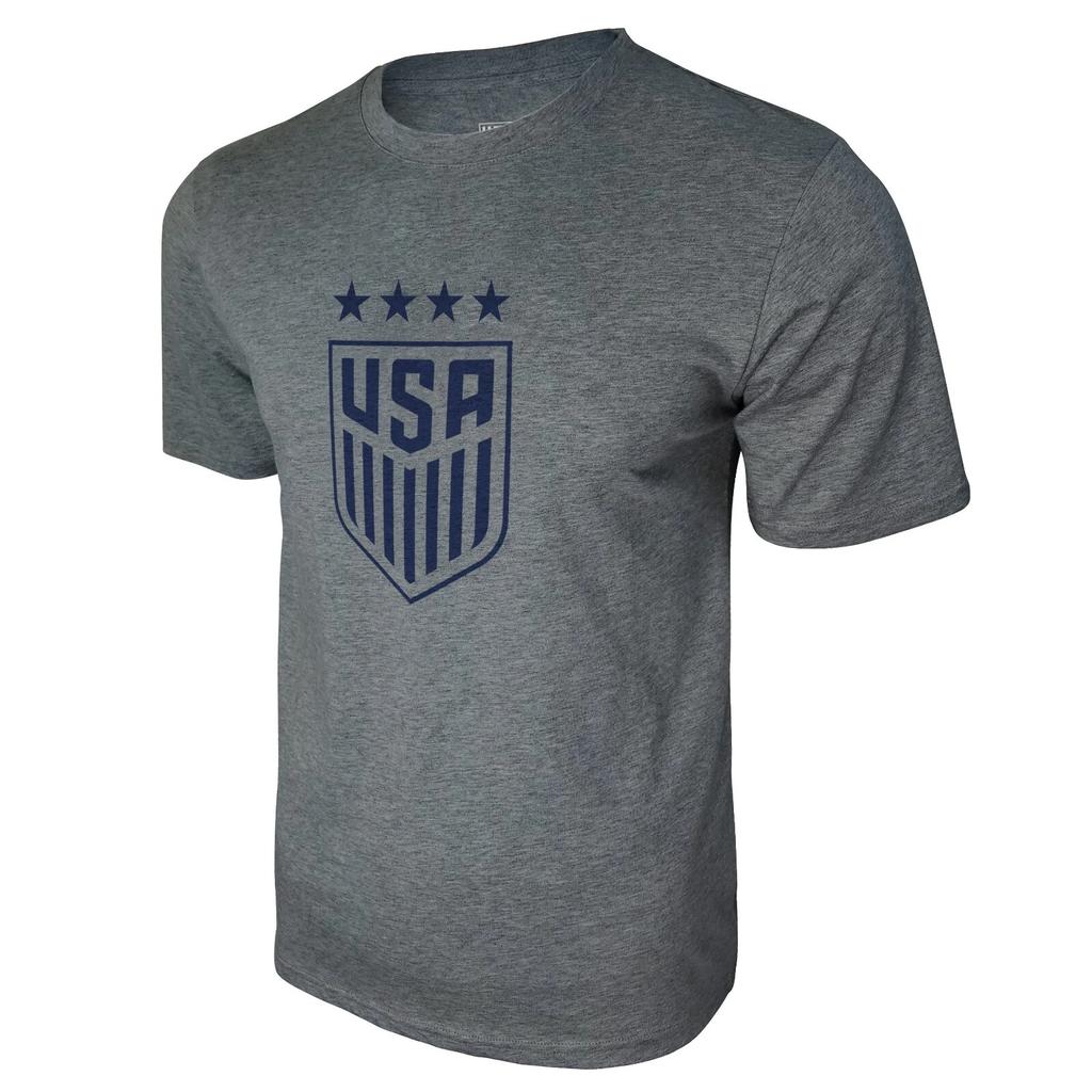 U.S. Soccer Federation USWNT Logo Adult T-Shirt Add NAME & NUMBER Grey w/ Blue