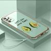 Luxury Plated TPU Phone Case With Lanyard for Samsung Galaxy A04 A05s A13 A14 A24 A54 A34 Note20 S23 Ultra Cases A38 Delicious Avocado Cover