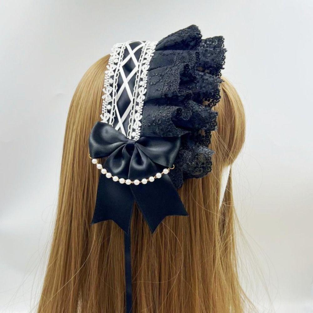 Ribbon Bow Lolita Lace Headband Pearl Lolita Hair Clip Creative Maid Cosplay Headdress Daily
