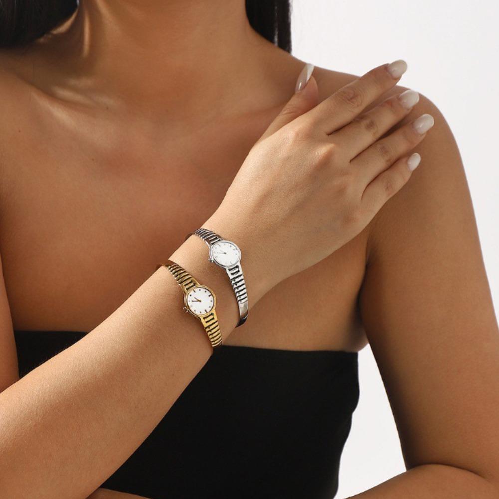 Часы Открытый Браслет Винтажная Титановая Сталь Ручная Цепь Ювелирные Часы Дизайн Браслет Унисекс