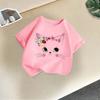 Summer Kids T Shirt Flower Cat Graphic Shirt Girls Floral Kitty Tops White Short Sleeve Wild Tee Cute Animal Cartoon Cat T-shirt