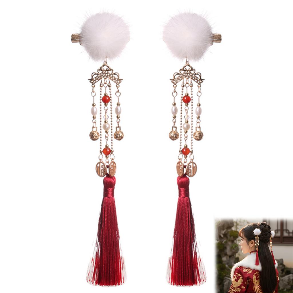 Pair of Pom Pom Fringe Hair Clips for Wedding Party Elegant Design Comfortable Wear