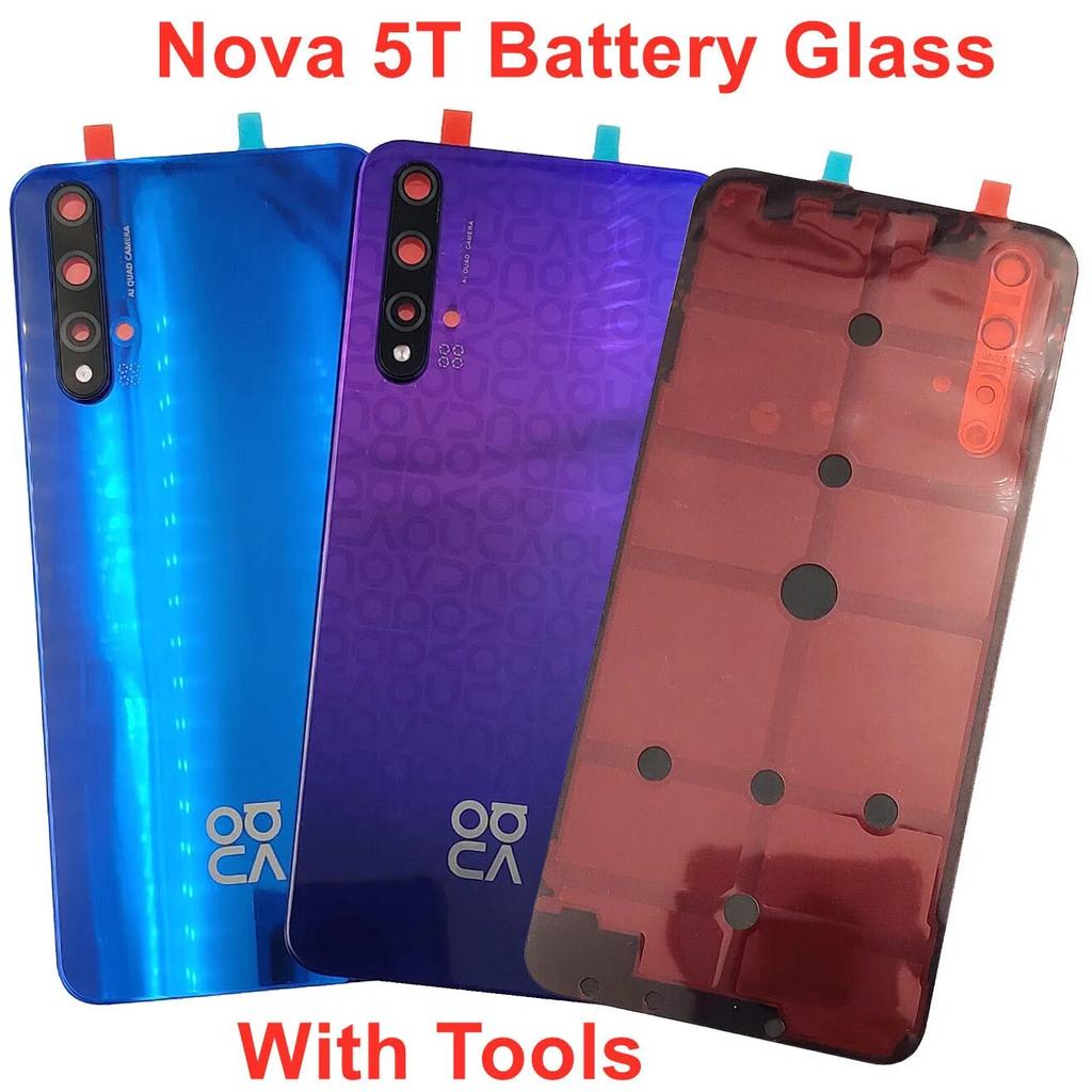 Для Huawei Nova 5T стеклянная крышка аккумулятора жесткая задняя крышка корпуса задняя панель корпуса + рамка объектива камеры + клейкая наклейка