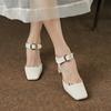 2024 Летние новые женские туфли с квадратным носком на высоком каблуке Туфли на каблуке женские из натуральной кожи женские сандалии в стиле ретро Мэри Джейн