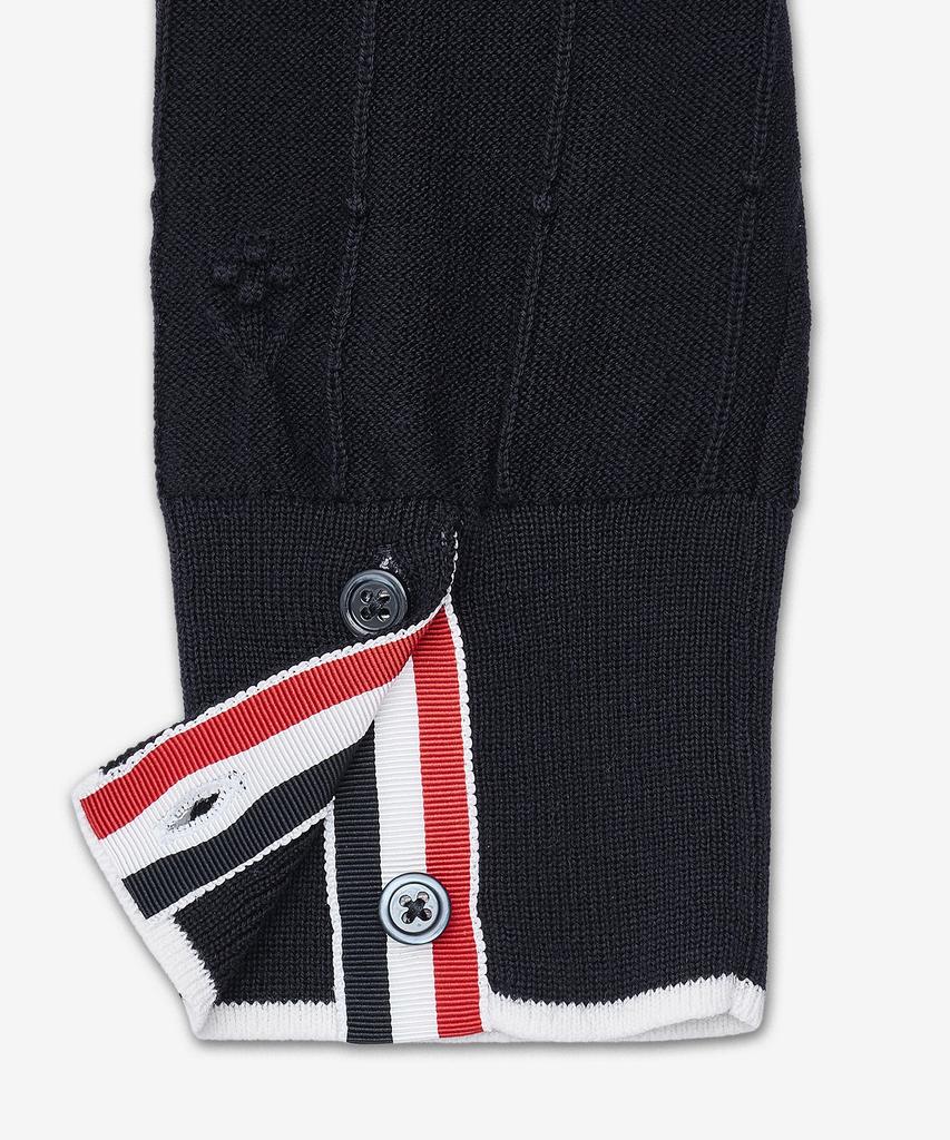 Thom Browne Merino Wool Bobble Stitch Lace Trim Cardigan - Navy / Fkc697By1051415